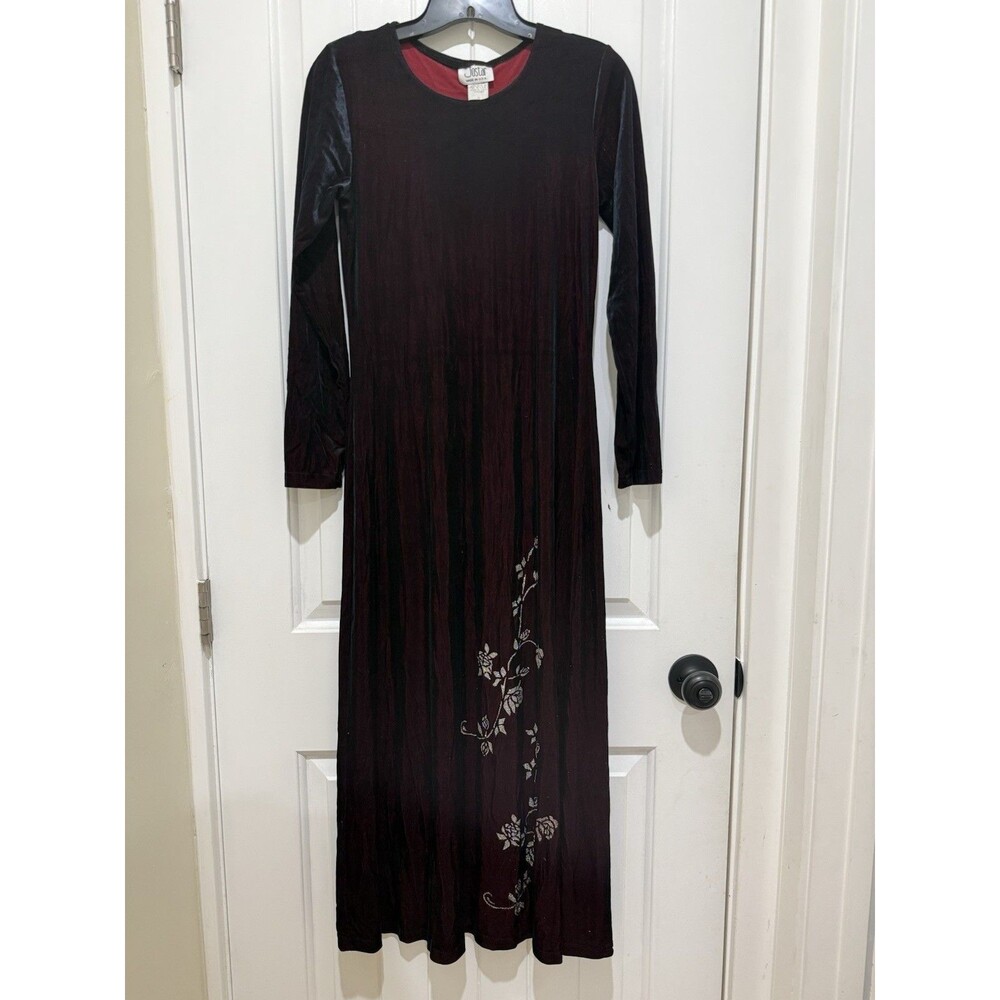 VTG 90s JoStar Made USA Dark Wine Velvet Dress Sz M Formal Whimsigoth Glitter